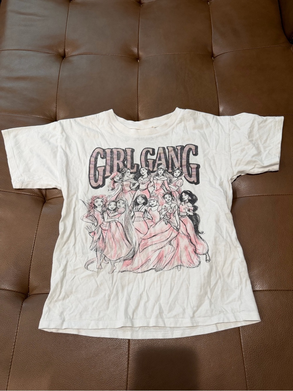 Cotton On White Tee with Pink Princess 'Girl Gang' Graphic Size 9-10